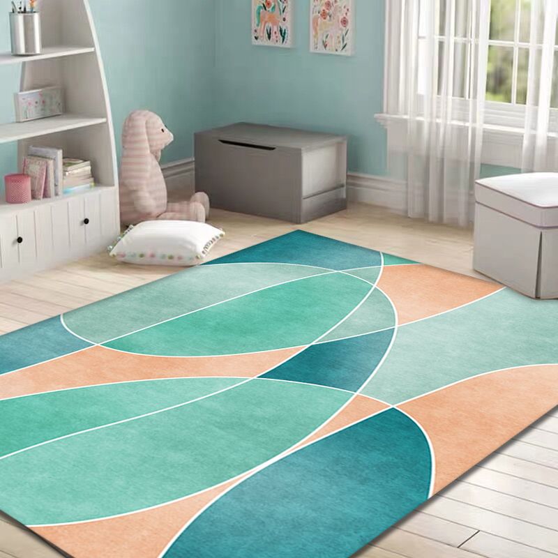 Minimalist Colorblock Rug Green Polyester Rug Washable Pet Friendly Non-Slip Area Rug for Living Room
