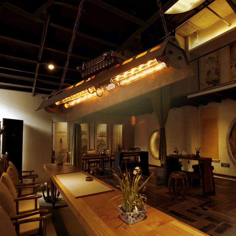 4-Light Steam Train Hanging Lamp Art Decor Industrial 4-Bulb Rust Finish Metal Island Lighting