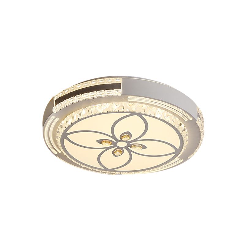 Crystal Block Circle Ceiling Light Modernist LED Flush Mount Lamp with Four-Leaf Clover/Flower Pattern in Chrome