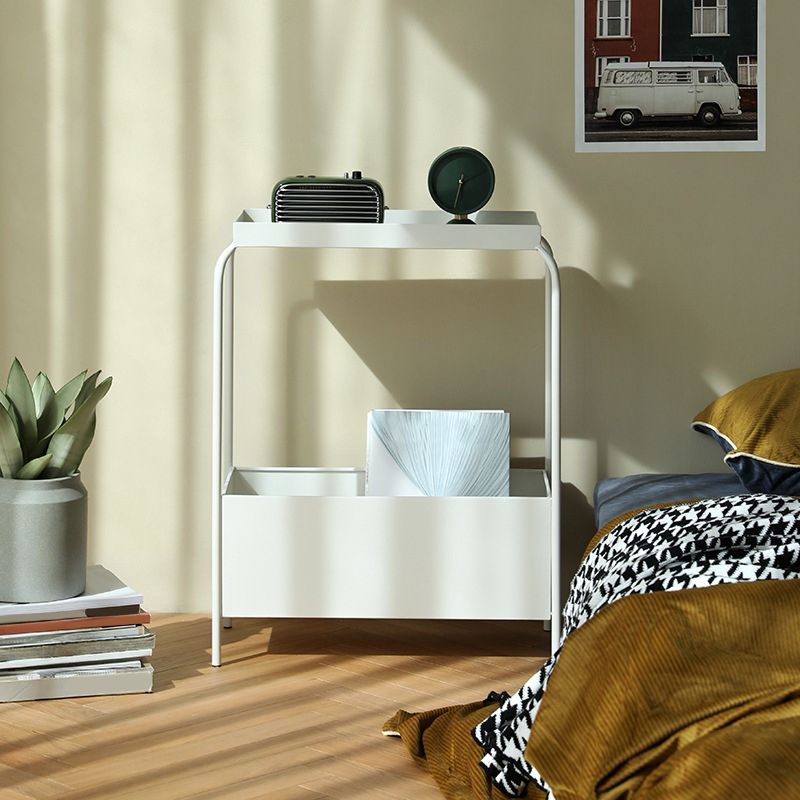 Mid-Century Corner Table Metal 4 Legs Side End Table with Storage