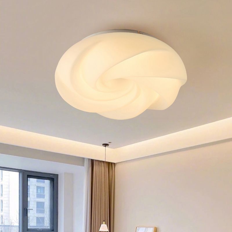 Metal Geometric Shape Flush Light Modern Style 1 Light Flush Mount Ceiling Lights in White
