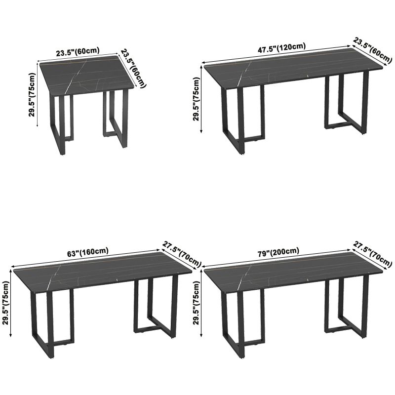 Industrial Sintered Stone Dinner Room Kitchen Table Black Table with Metal Base for Dinning Room