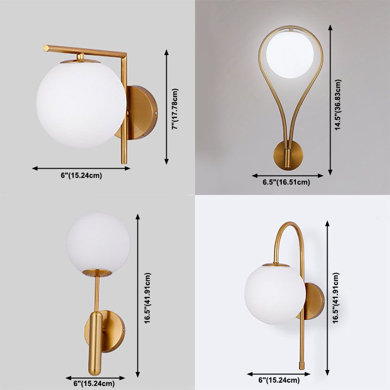 Contemporary Style Metal Wall Sconce with White Glass 1 Light Wall Lamp for Bedside