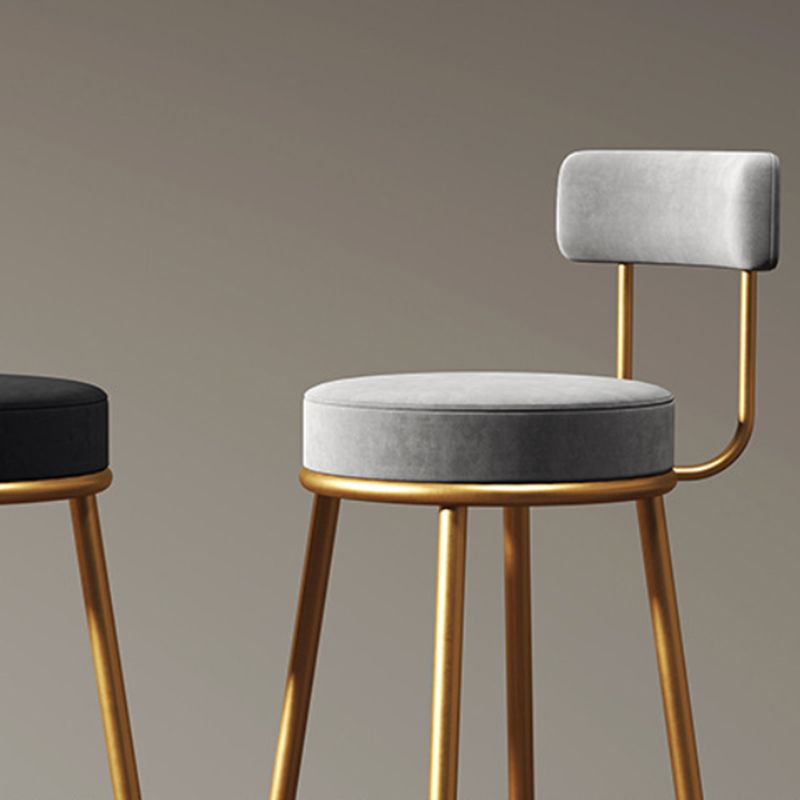 Nordic Armless Backrest Counter Stool Iron Cafe Bar Stool with Velvet Cushion and Pedal