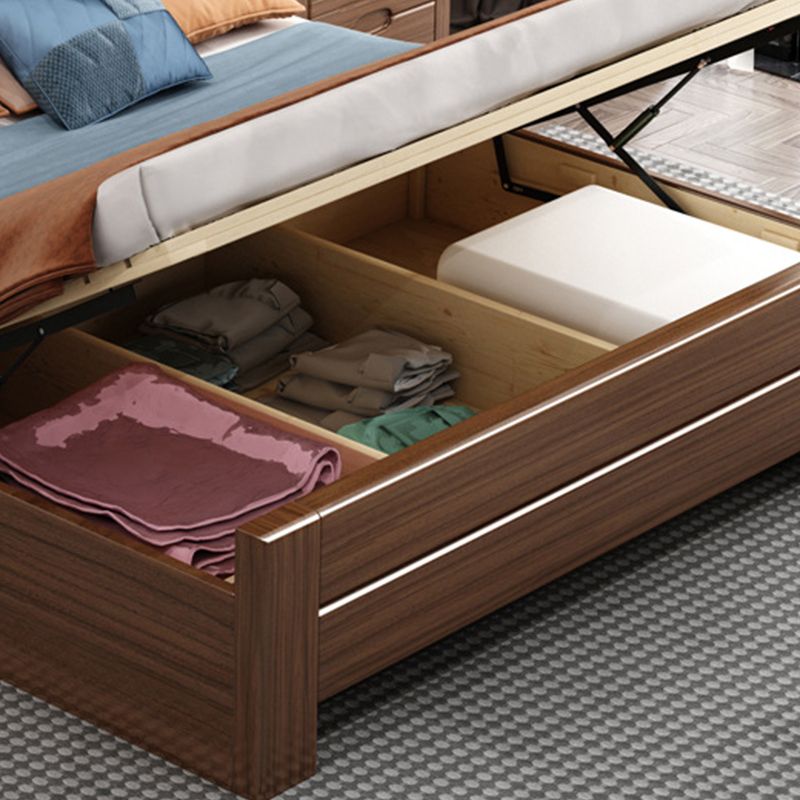 84.65 inch Wide Scandinavian Bed Frame Solid Wood Espresso Bed with Headboard