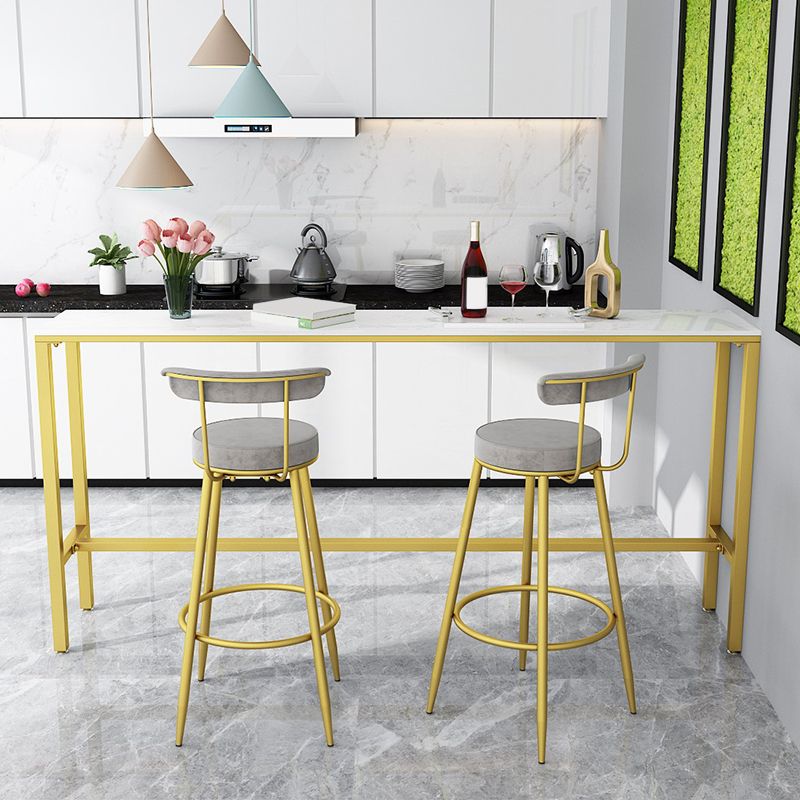 Modern Faux Marble Rectangle White Top Trestle Bar Dining Table for Kitchen