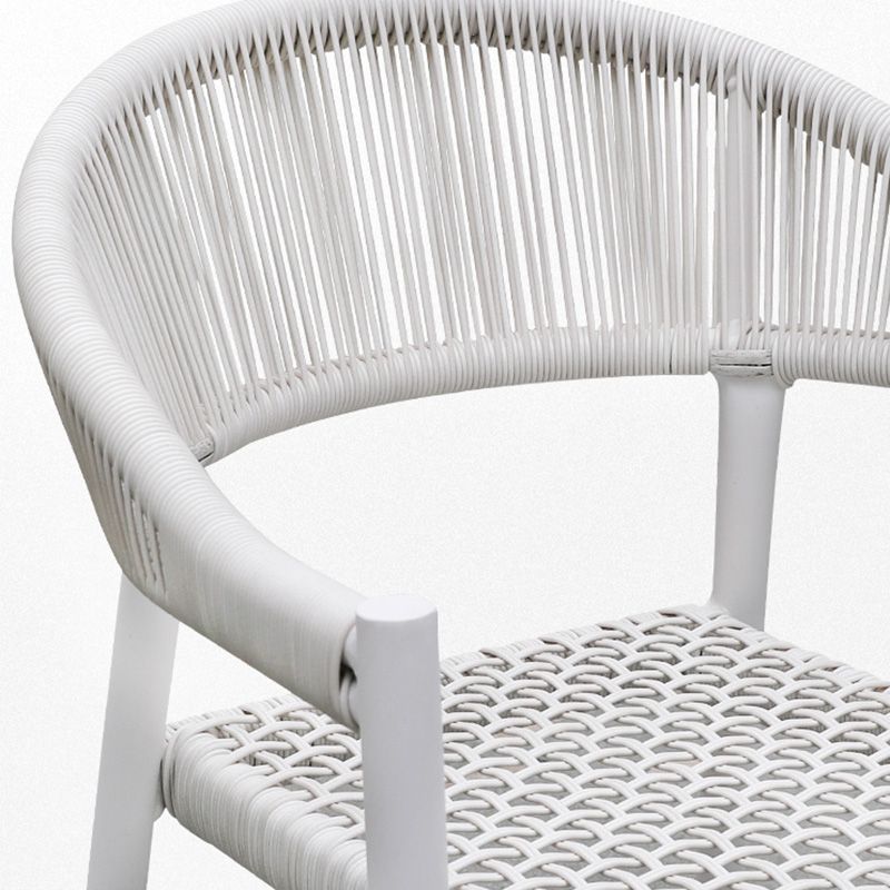 Tropical Rattan Outdoors Dining Chairs White with Arm Open Back