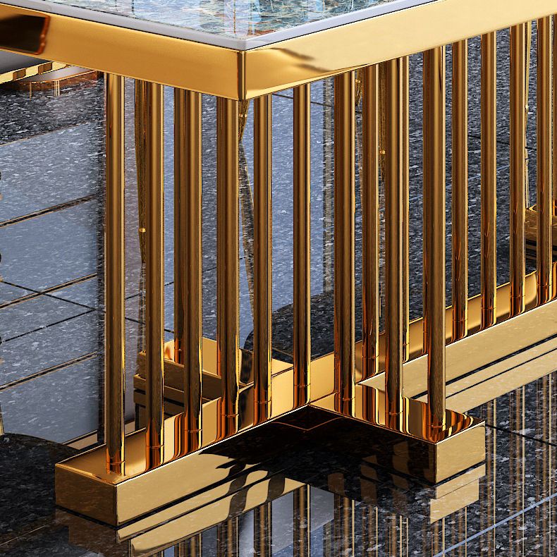 Luxe gesinterde stenen bovenste eettafel in blauwe rechthoektafel met gouden metalen voetstuk