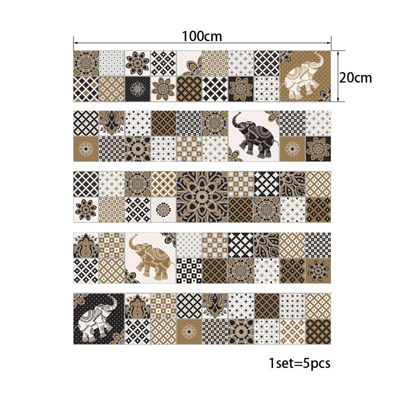 Brown Bohemian Wallpaper Panel 10.8-sq ft Elephant and Geometric Print Wall Decor, Peel and Stick