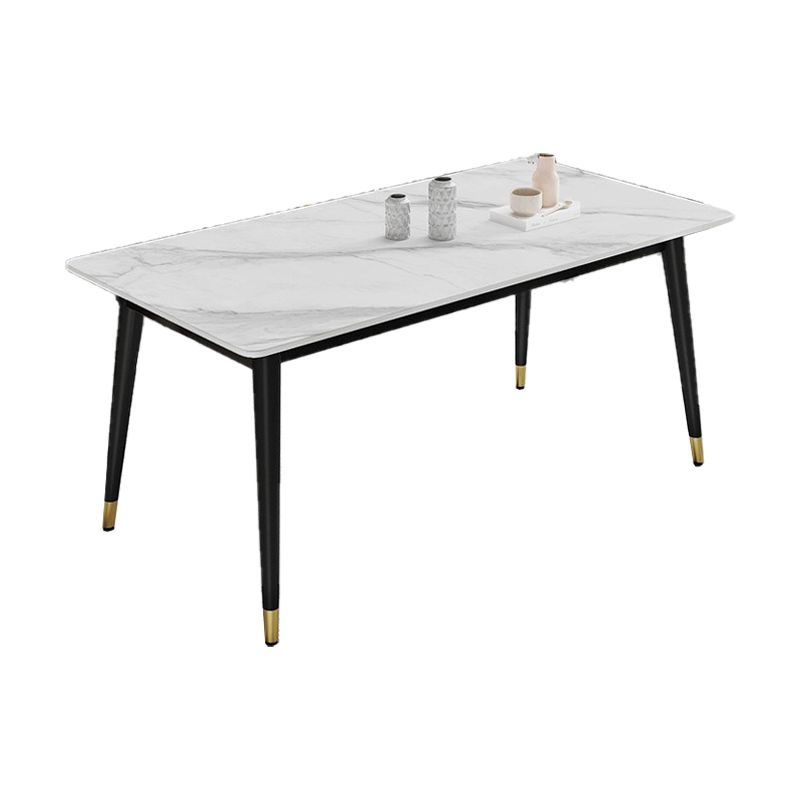 Metal Tripod Base Dining Table Modern Rectangle Stone Dining table in White