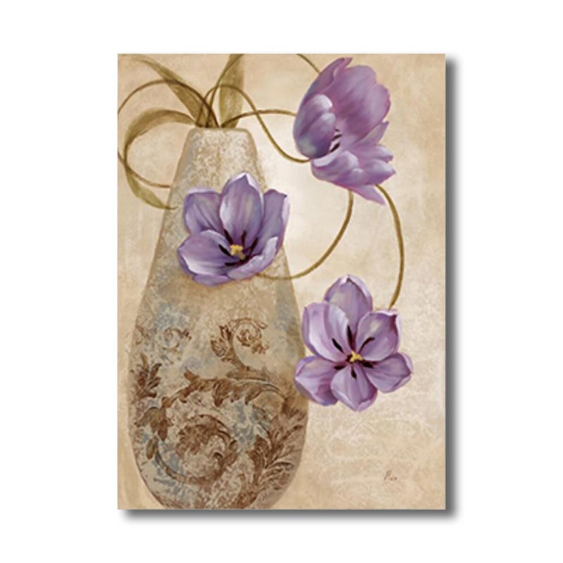 Paintings Vase and Flower Wall Decor Modern Canvas Textured Art Print in Light Color