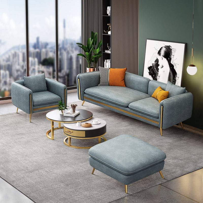 Modern Standard Faux Leather Sofa 3 Seater Square Arm Sofa for Living Room