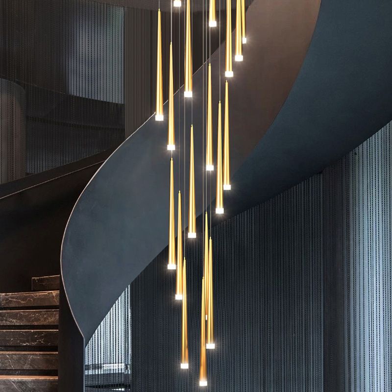 Stairs Pendant Light Fixture Metal Line Shape Modern Style Multiple Hanging Light