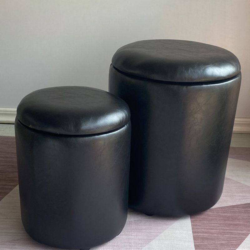 Modern Plain Storage Ottoman PU Leather Cylinder Shape with Storage Pouf Chair