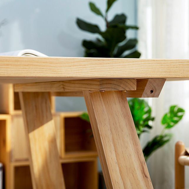 Rectangle Trestle Base Dining Table Modern Pine Wood Table for Kitchen