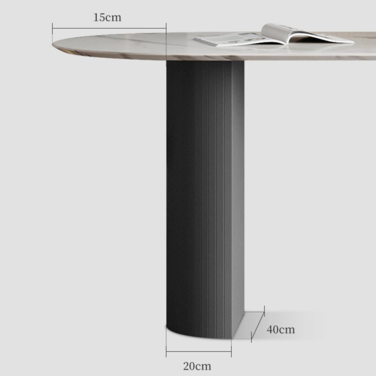 Oval gesinterde stenen eettafel moderne tafel in wit met metalen dubbele voetstuk voor restaurant