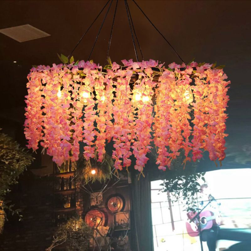 Drum Metal Chandelier Pendant Light Industrial 3/6 Heads Restaurant Hanging Ceiling Light in Orange Red