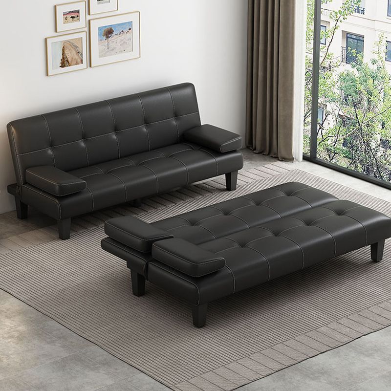 Contemporary Upholstered Sofa Bed PU Leather Convertible Sofa in Black