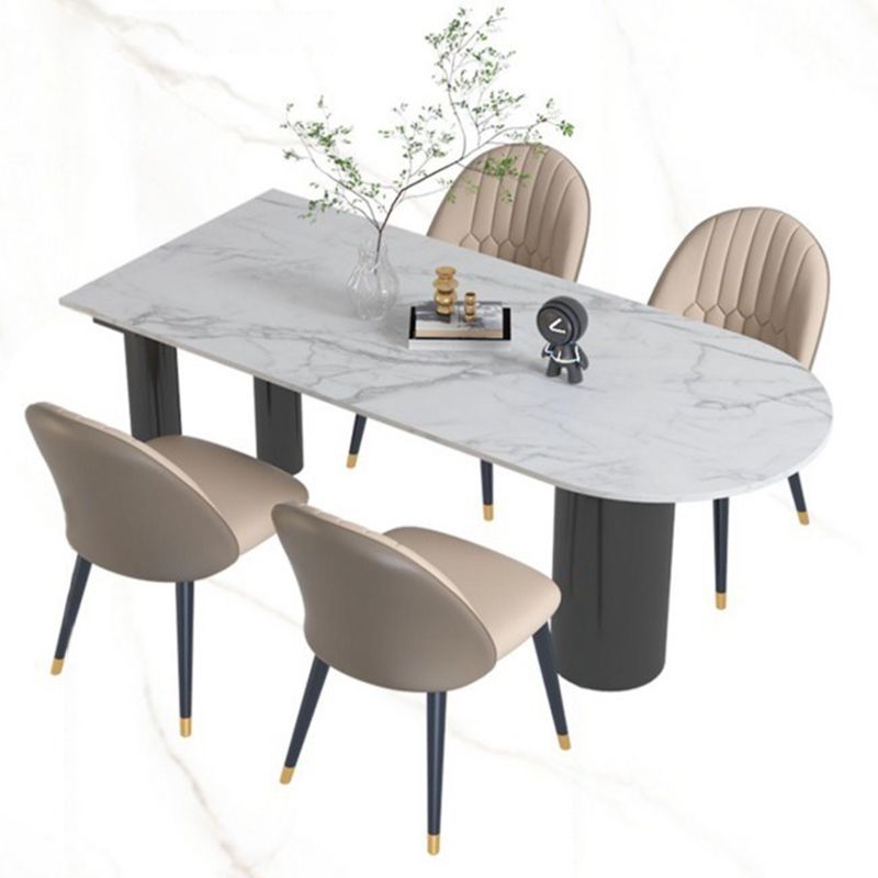 Mesa de comedor Simplicity de 3 patas en tono blanco de piedra sinterizada para comedor
