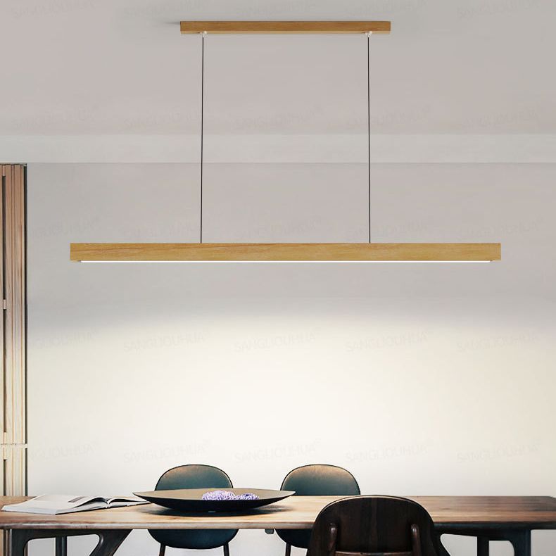 1 Light Linear Pendant Light Fixture Contemporary Metal Hanging Light in Brown