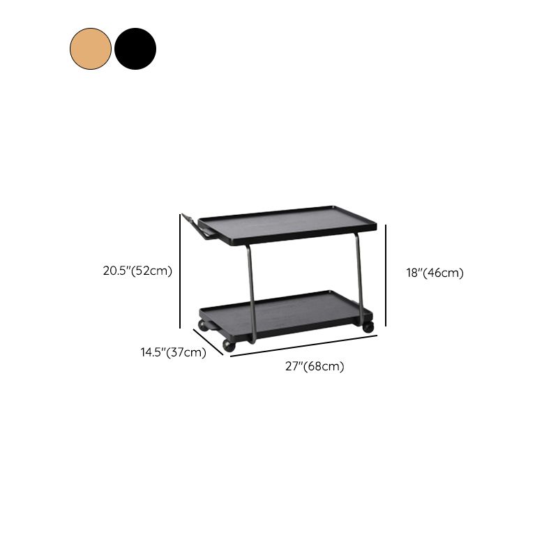 Cherry Wooden Storage End Table Rectangular 2-Tier Side Table with Casters