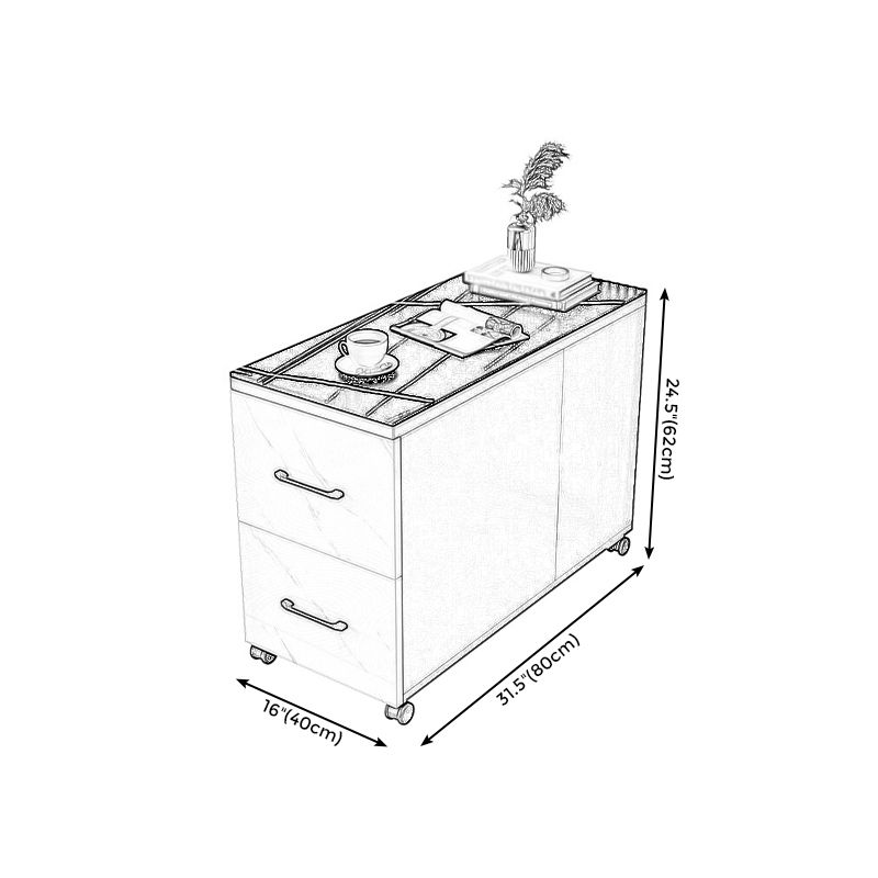 Contemporary 1-Door 2-Drawer Side Table with Casters - 24.4" H