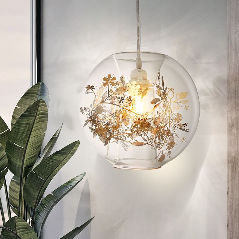 Living Room Orb Shade Pendant Light Transparent Glass One Head Contemporary Suspension Light