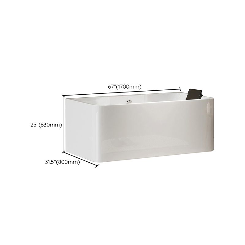 White Rectangular Bath Freestanding Acrylic Back to Wall Bathtub