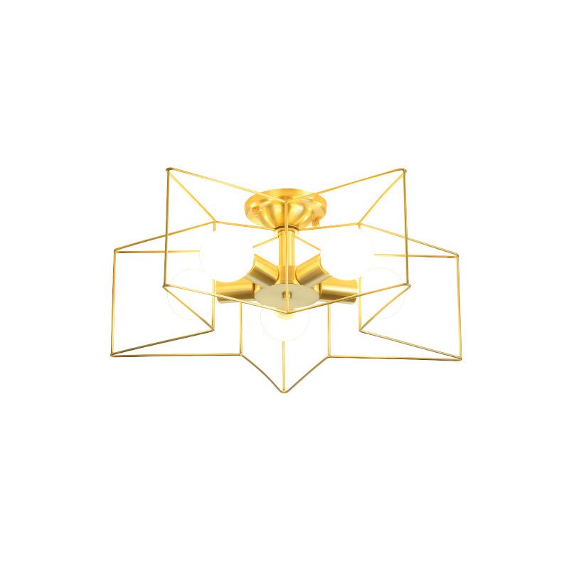 Metal Star Cage Flush Mount Lighting Industrial Style Bedroom Ceiling Light Flush Mount in Gold