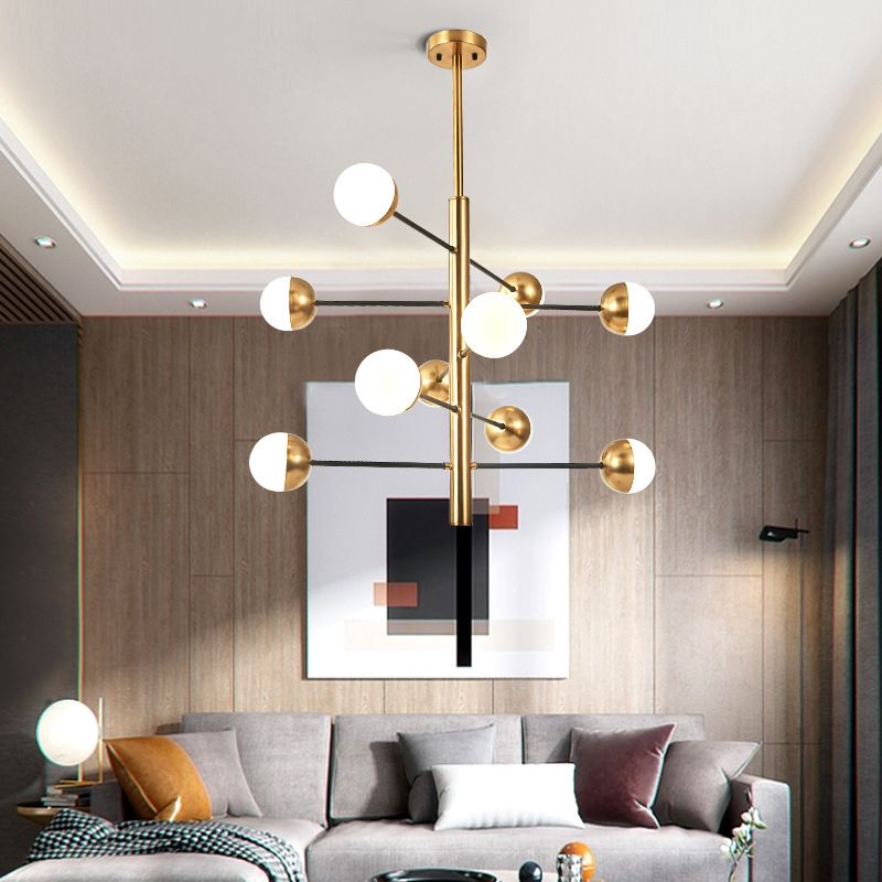 Gold Vertical Pendant Chandelier Postmodern Opal Ball Glass Hanging Light for Dining Room