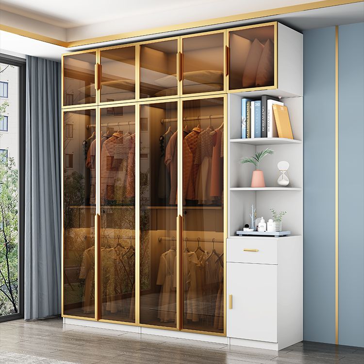 Modern Style Glass Wardrobe Bedroom Wardrobe Closet with Drawer