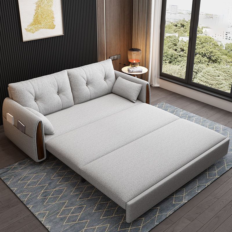 Linen Square Sofa Bed Slipcovered Tufted Back Sofa with Storage in Grey