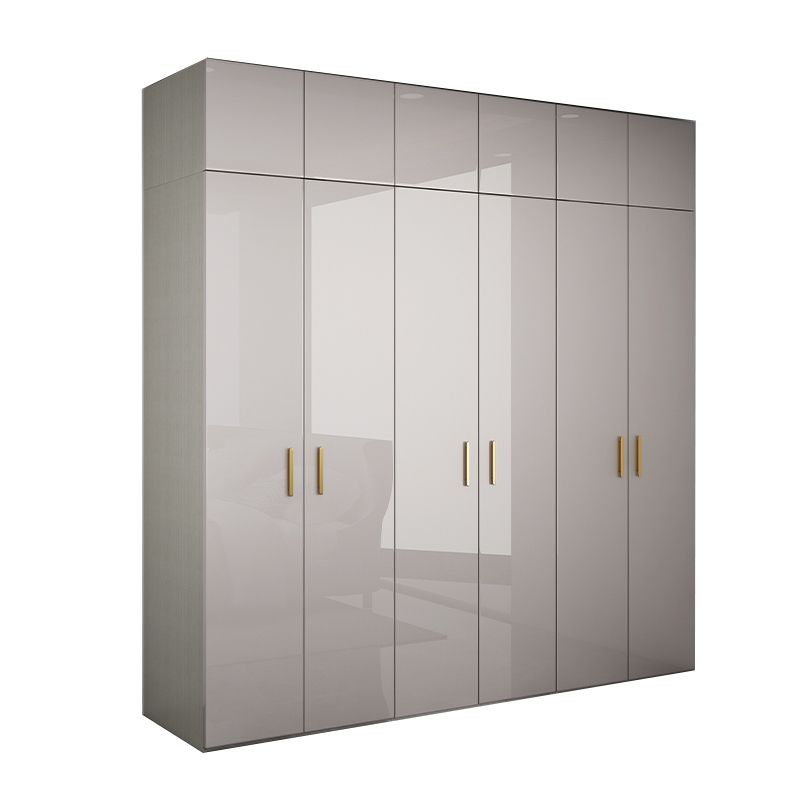 Engineered Wood Armoire Modern Mirrored Grey Wardrobe Closet with Garment Rod