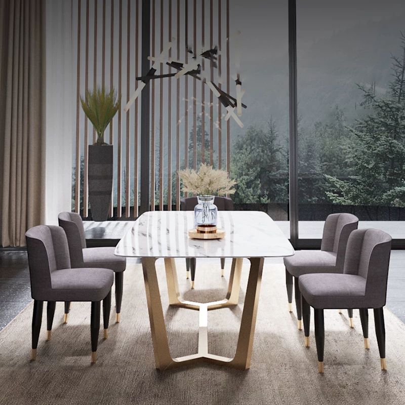 1/2/5/6 Pcs Dining Room Table and Chair Set Sintered Stone Dining Room Set