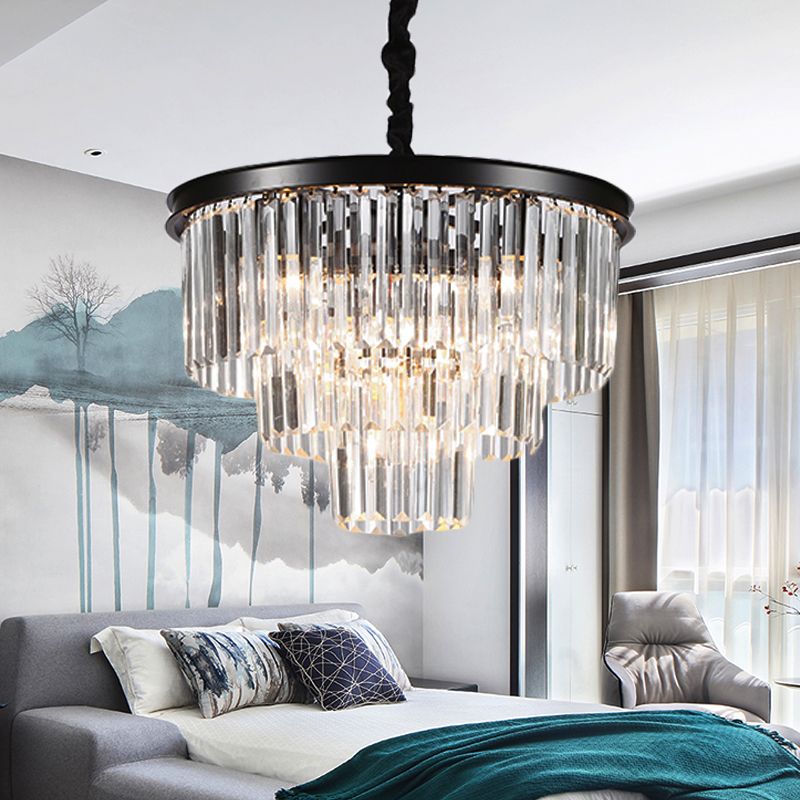 Zwart/goud verstelbare taps toelopende kroonluchter lamp Minimalistisch 6/9/15-licht kristal hangerverlichting, 19,5 "/23.5" /31,5 "W