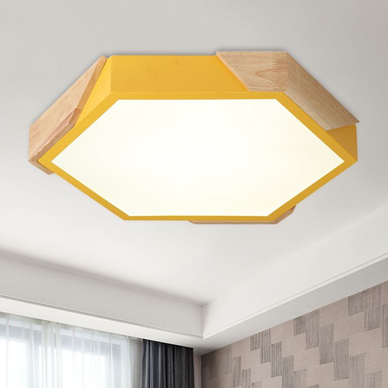 Slim Panel Hexagon Plafond Licht Macaron Loft Acryl LED Groen/Pink/wit/Geel Flush Mount Light in Warm Licht voor Kindergarten