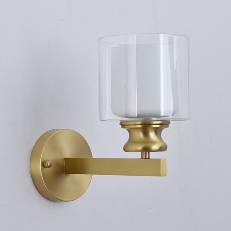 Modern 1 - Light Armed Wall Lighting Solid Brass and Cylinder Glass Shade Wall Sconce