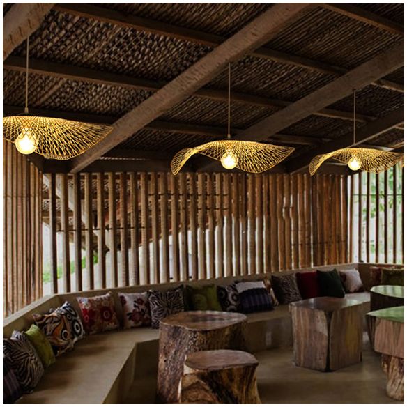 Asian Style Swirl Pendant Light Rattan 14 "/18" breit 1 Lampenrestaurant Leuchte in Beige in Beige