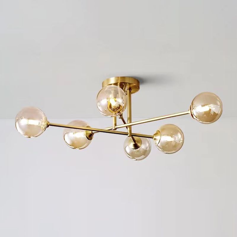 Nordic Style Golden Ceiling Light Ball Shape Glass Shade Ceiling Lamp for Bedroom