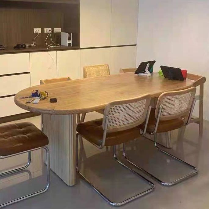 Oval Double Pedestal Modern Dining Table Pinewood Fixed Table for Kitchen