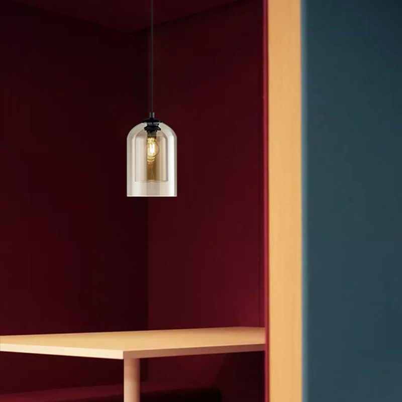 Double Glass Bell Hanging Lamp in Modern Concise Style Lacquered Iron Pendant Light for Bedroom