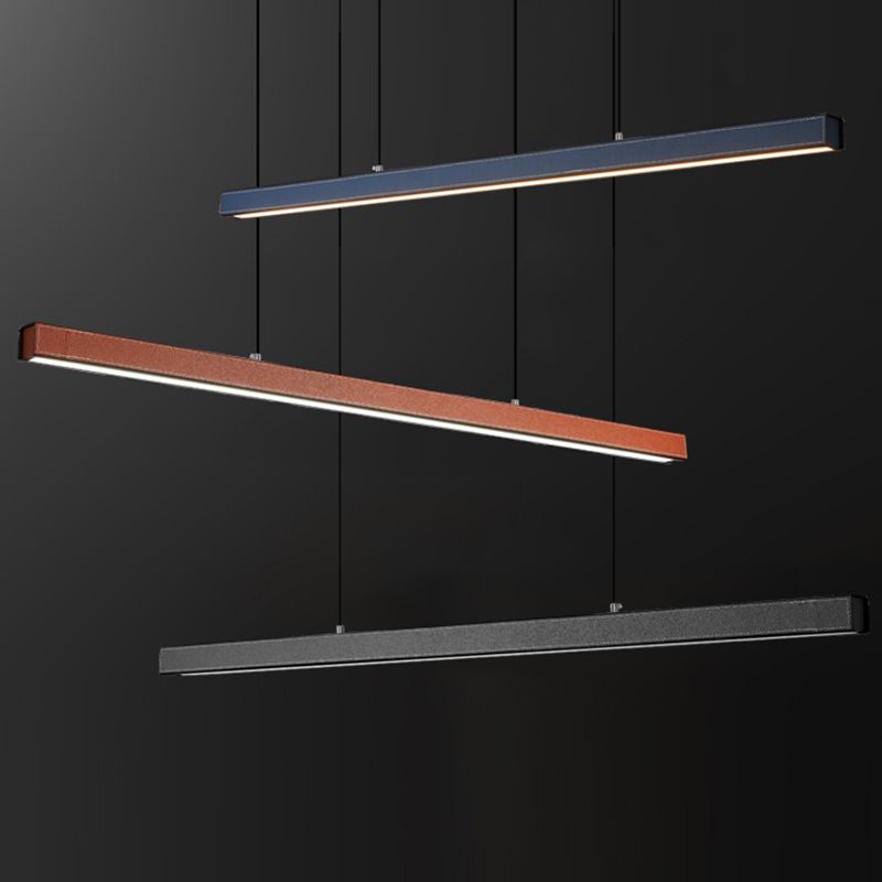 Modern Hanging Light Linear Leather LED Island Light Fixture for Dining Room