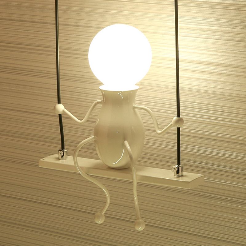 Swing Kid Metal Chandelier Lamp Cartoon 1/2 Heads Black/White Finish Hanging Light Fixture for Bedroom