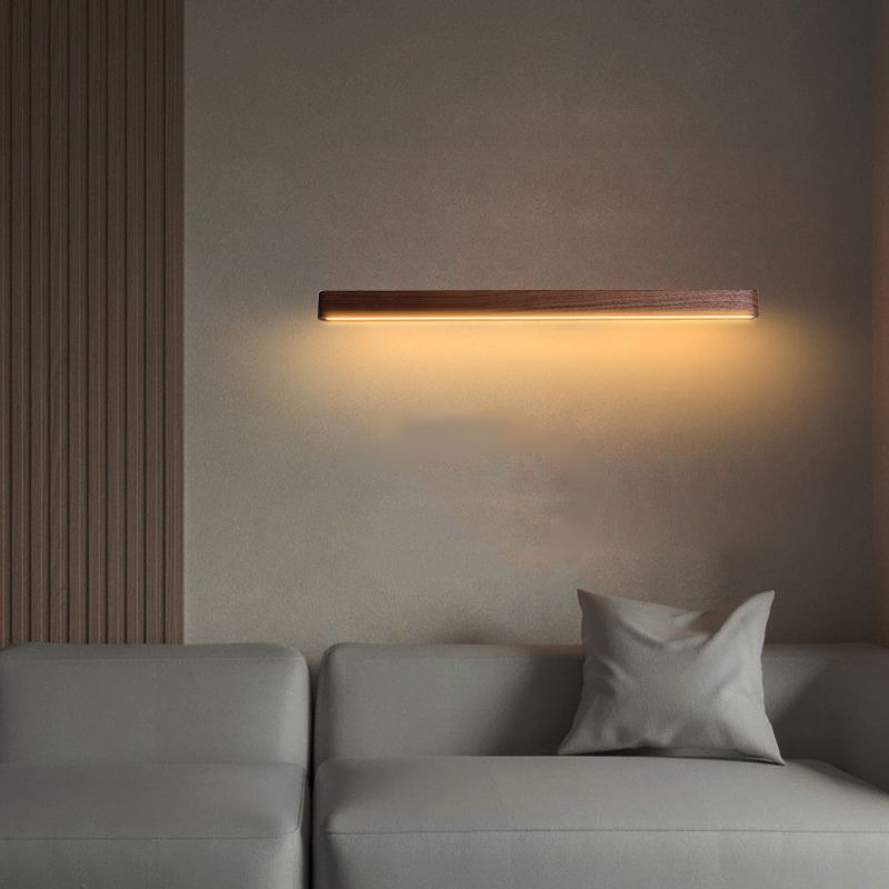 Linear Shade Wood Wall Sconce Modern Style Single Light Wall Mounted Light