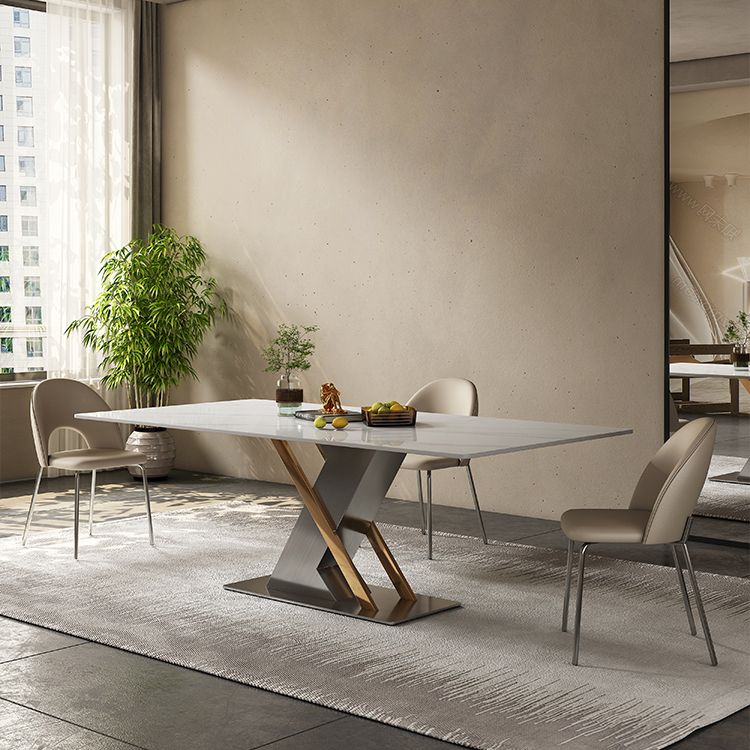 Modern Style Pedestal Dining Table Sintered Stone Rectangle Table