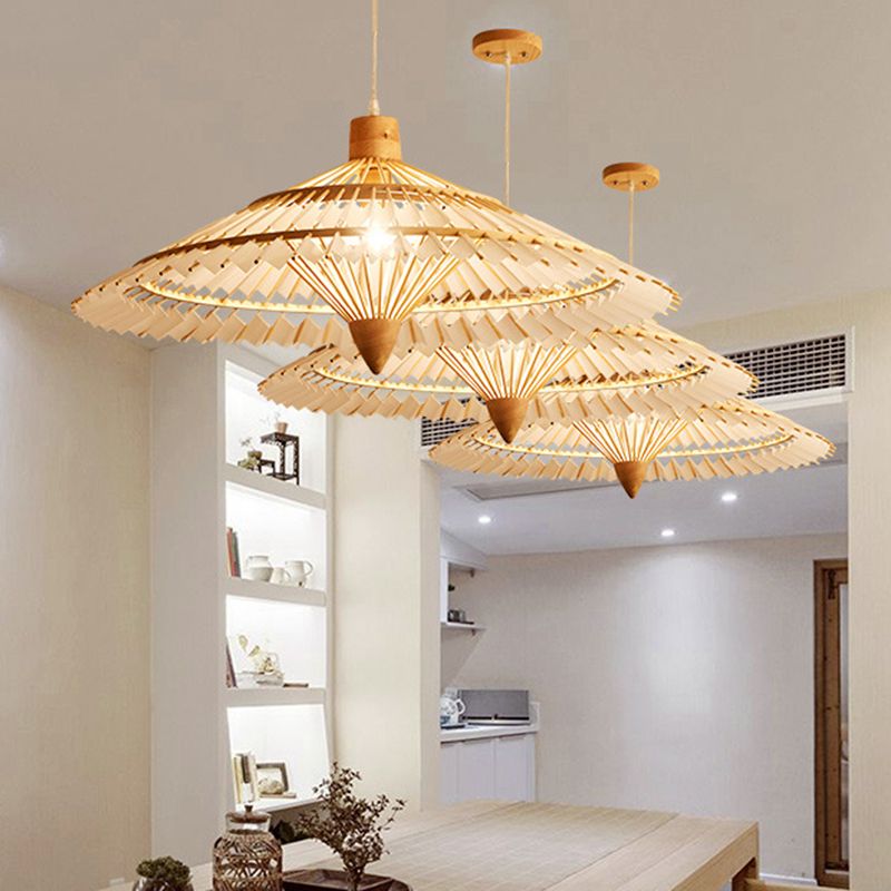 19.5"/23.5"/27.5" W Asia Umbrella Shaped Bamboo Ceiling Light 1 Light Pendant Lighting in White/Blue