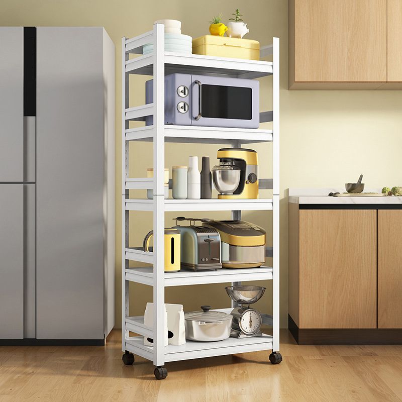 Modern Metal Kitchen Island Table Open Storage Prep Table in White