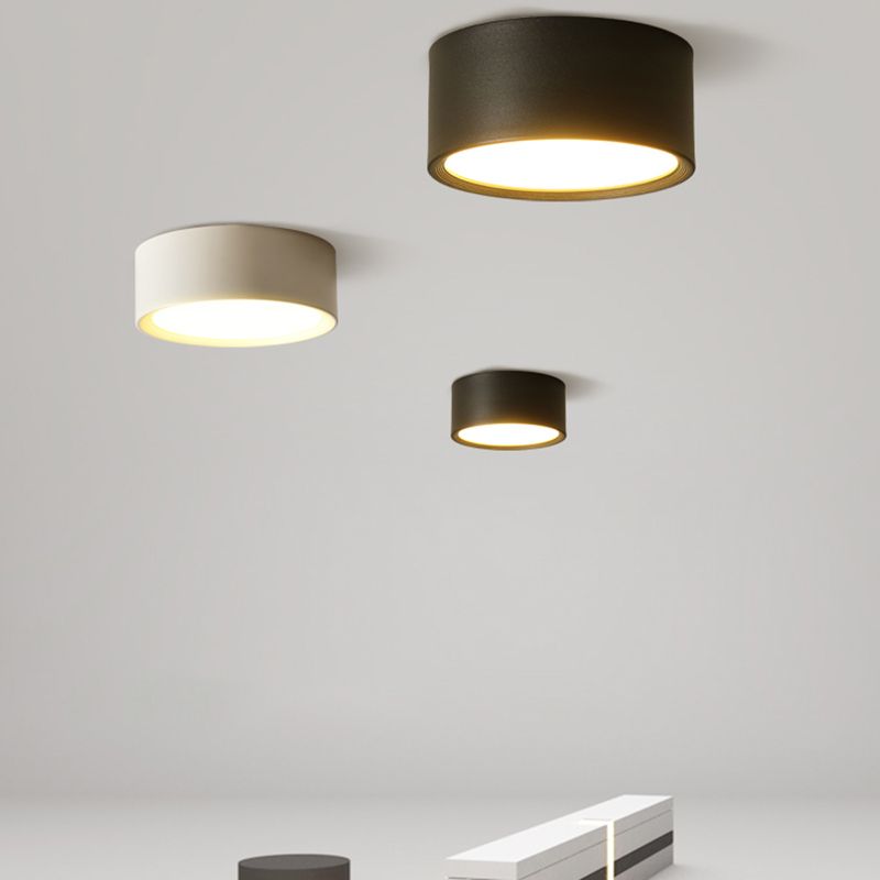 Modern Minimalist LED Flush Mount Iron Cylindrical Ceiling Light with Acrylic Shade