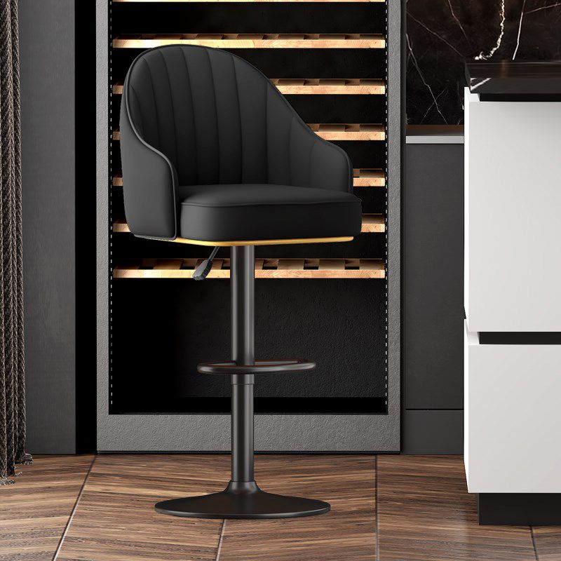Scandinavian Swivel Adjustable Height Stool Faux Leather Bar Stool