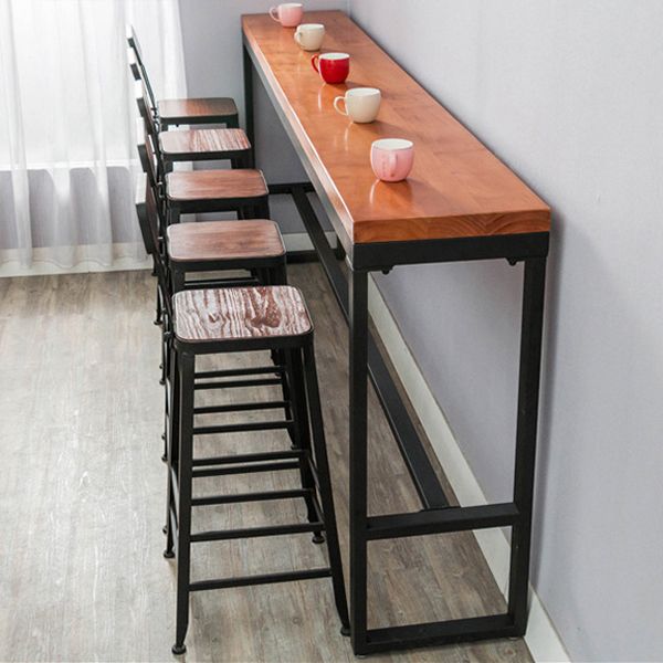 Dark Brown Modern Style Bar Table in Solid Wood and Metal Balcony Bar Table